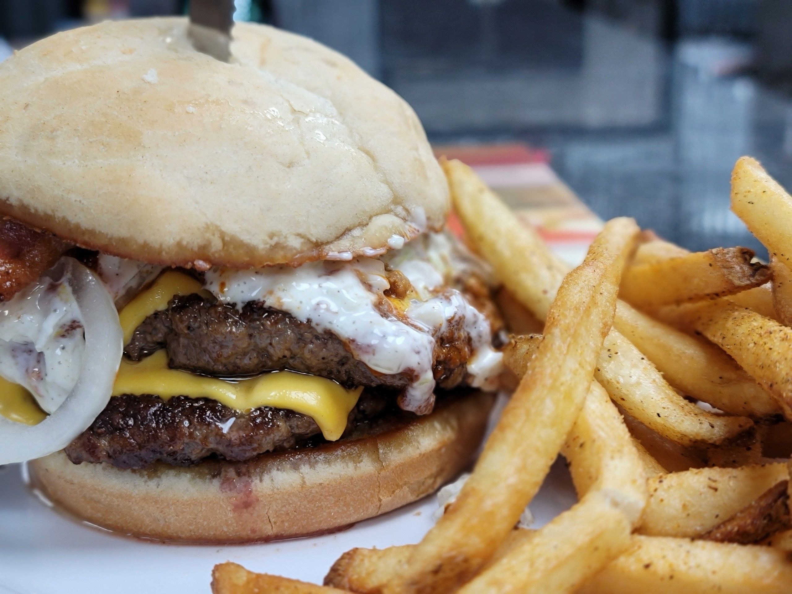 Double Cheeseburger with Melted Cheese and Fries